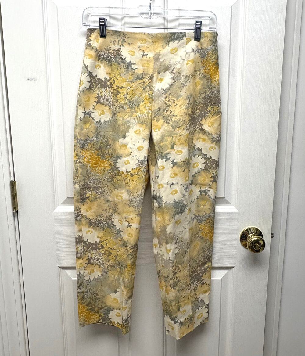 Allan Waller Pants Cropped Floral Women’s 6 Yellow Cotton Made in Italy NWT